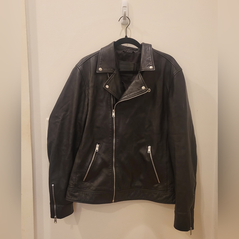 All Saints Mens Black Leather Jacket